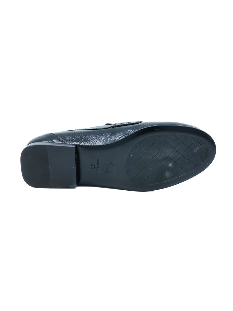 Chanel Patent Logo Loafers, 36 Accessory arcadeshops.com
