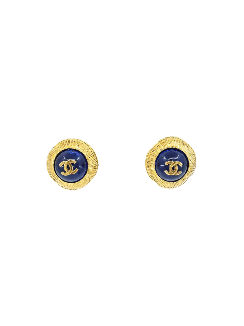 Chanel Sapphire Glass Button Earrings Accessory arcadeshops.com