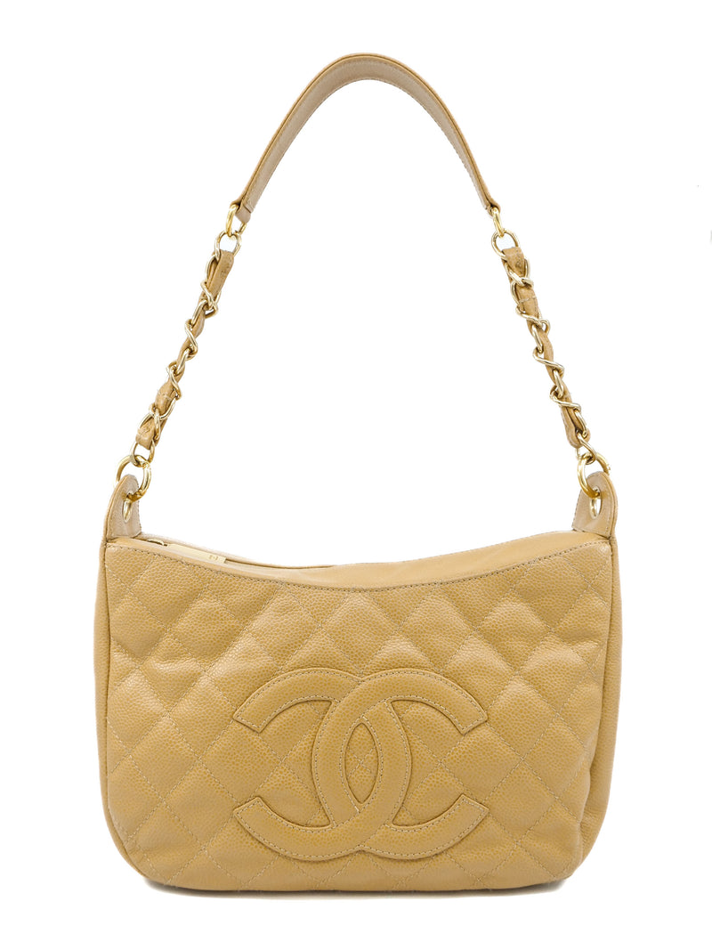 2002 Chanel Beige Caviar Timeless 'CC' Shoulder Bag Accessory arcadeshops.com