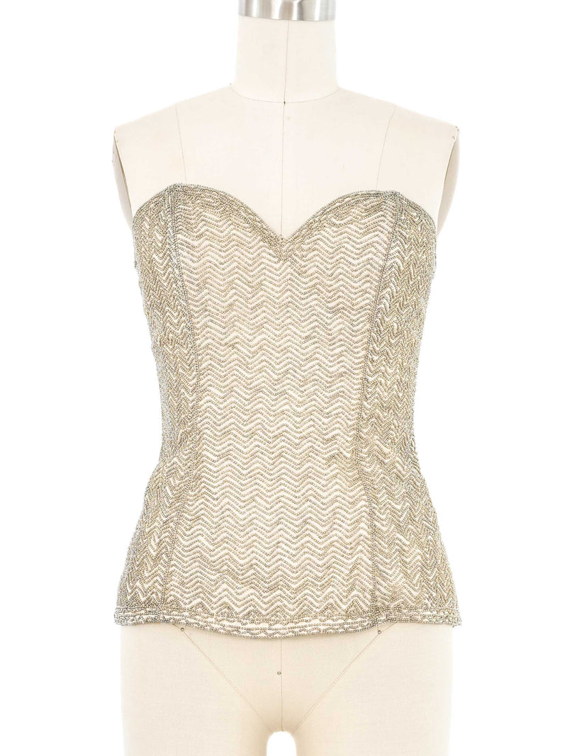 Eavis & Brown Beaded Ivory Bustier Top Top arcadeshops.com