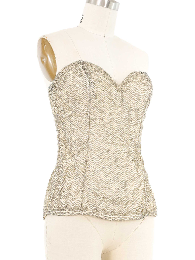 Eavis & Brown Beaded Ivory Bustier Top Top arcadeshops.com