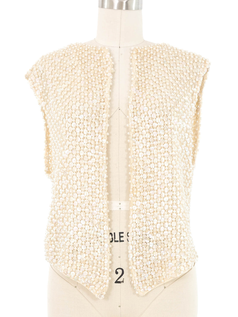 Beaded Ivory Knit Vest Jacket arcadeshops.com
