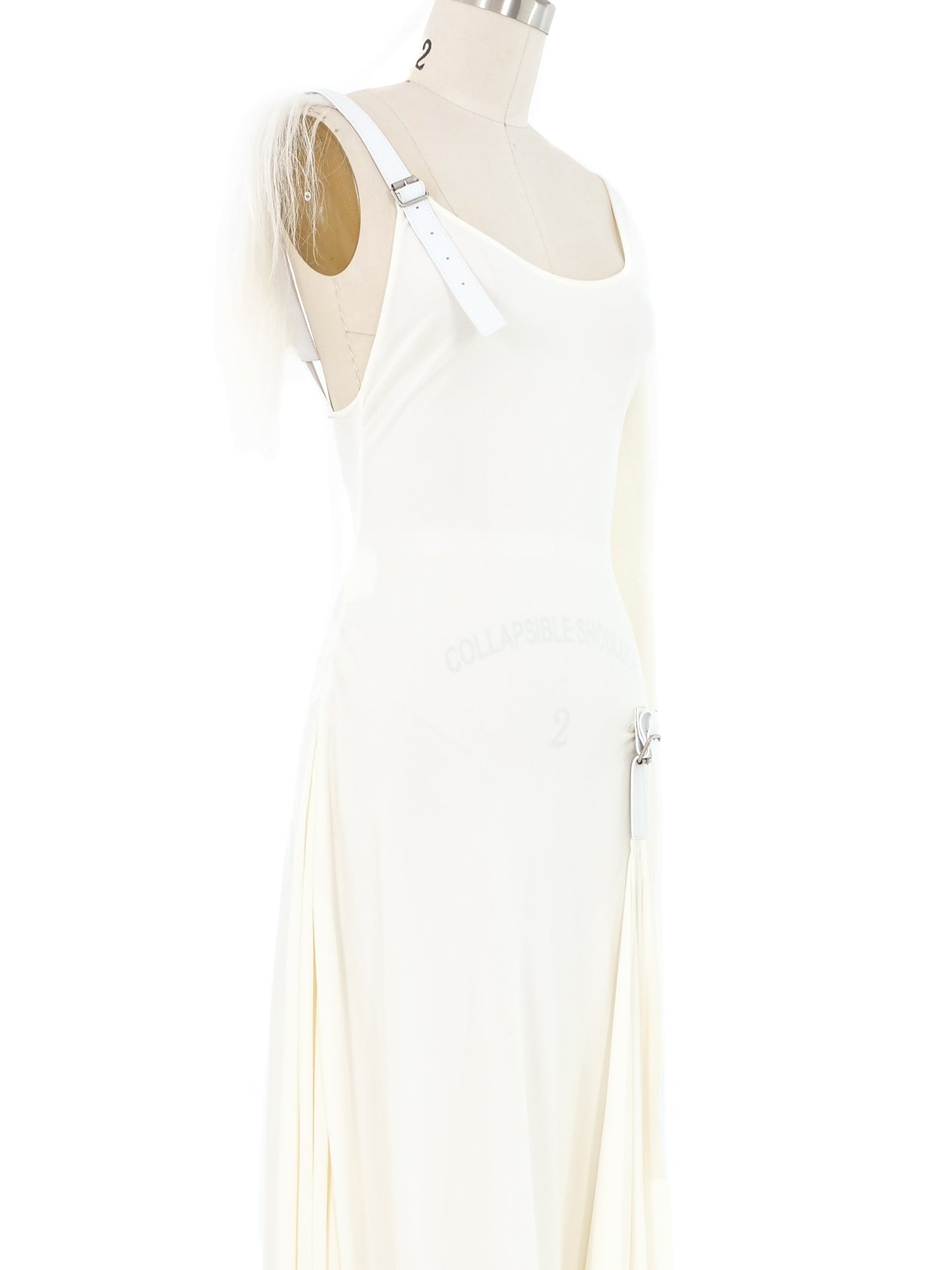 Loewe Fur Trimmed Asymmetrical White Jersey Gown
