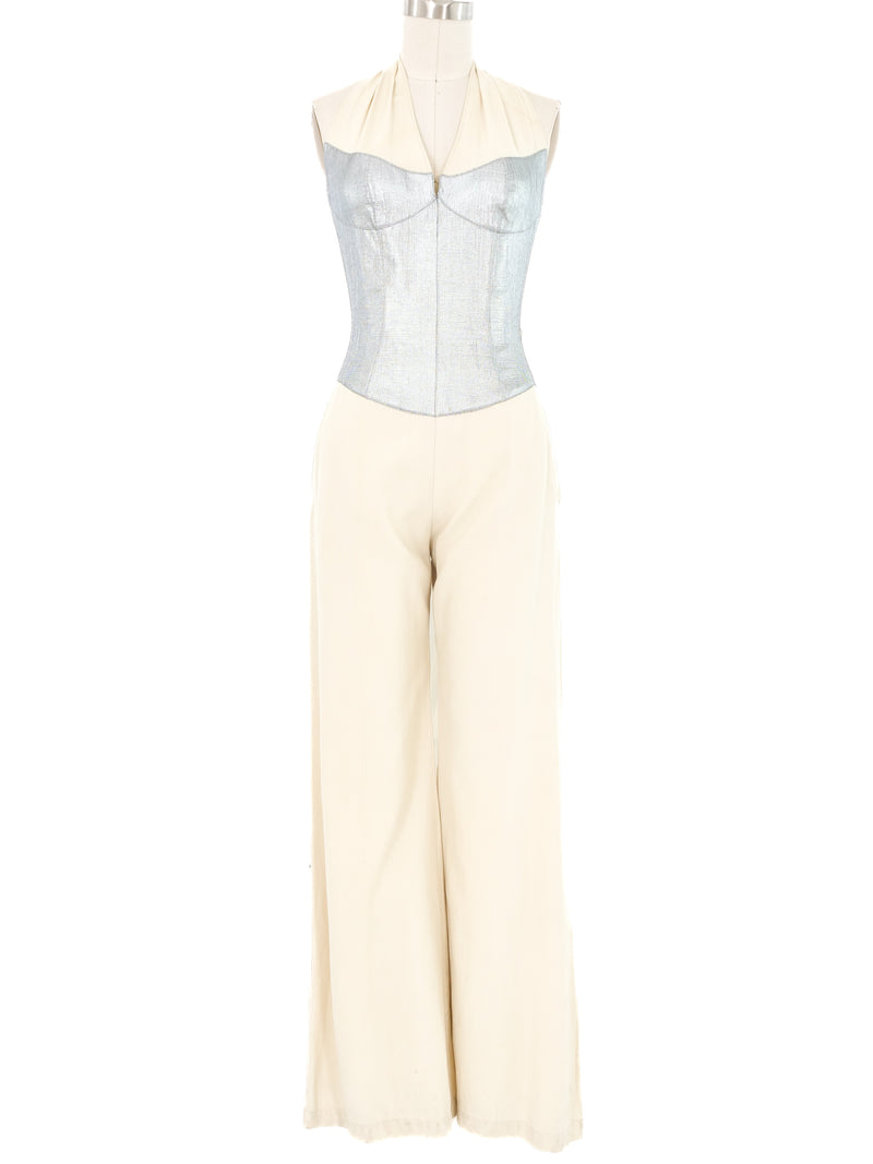1980s Thierry Mugler Metallic Bustier Halter Jumpsuit Jumpsuit arcadeshops.com