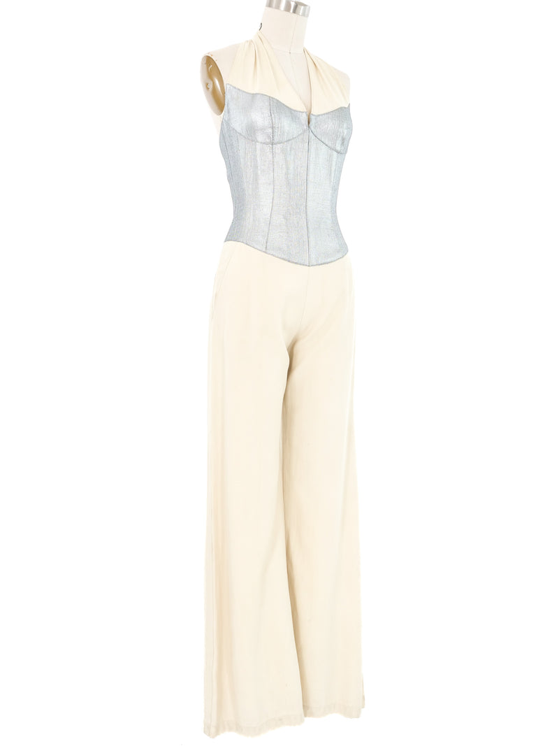 1980s Thierry Mugler Metallic Bustier Halter Jumpsuit Jumpsuit arcadeshops.com