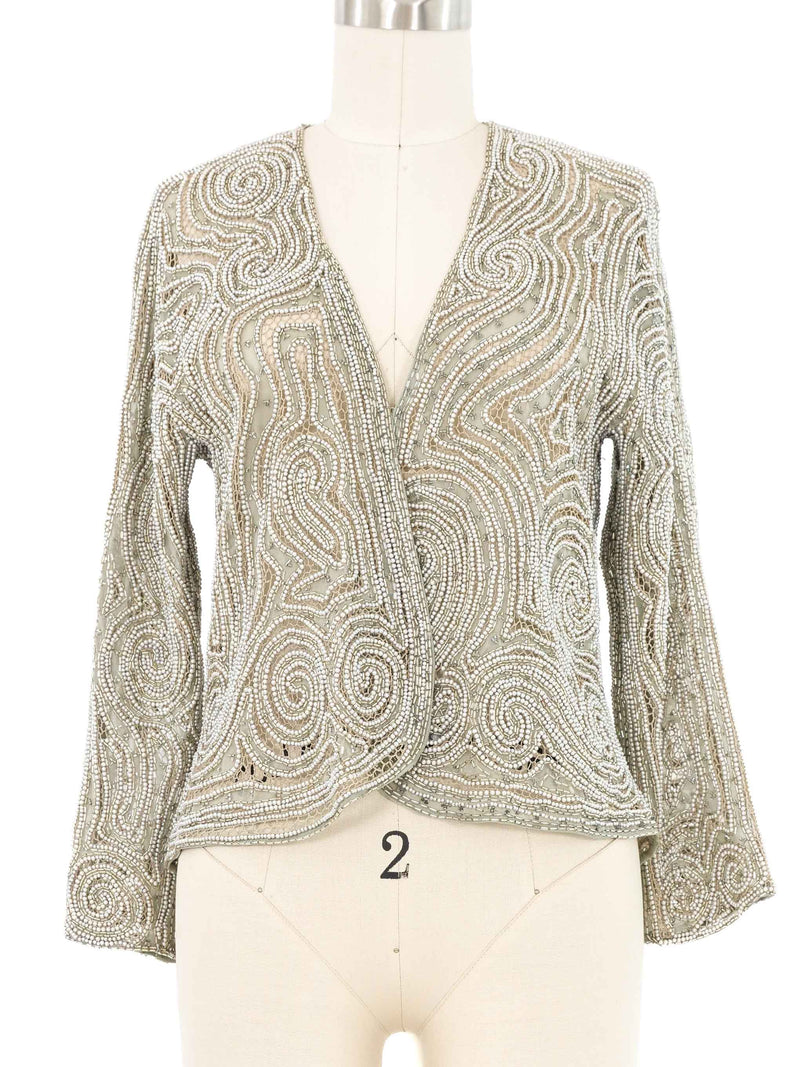 1970s Halston Silver Beaded Lace Jacket Jacket arcadeshops.com