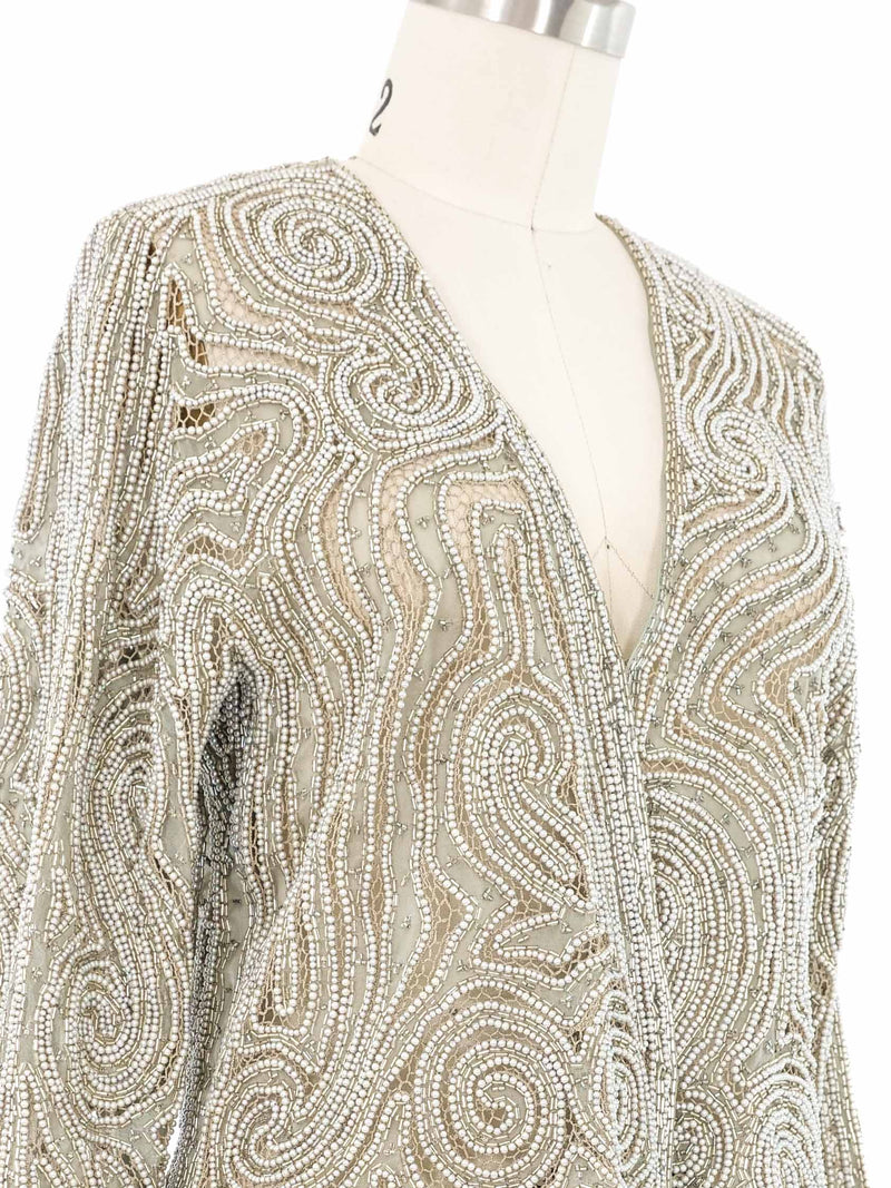 1970s Halston Silver Beaded Lace Jacket Jacket arcadeshops.com