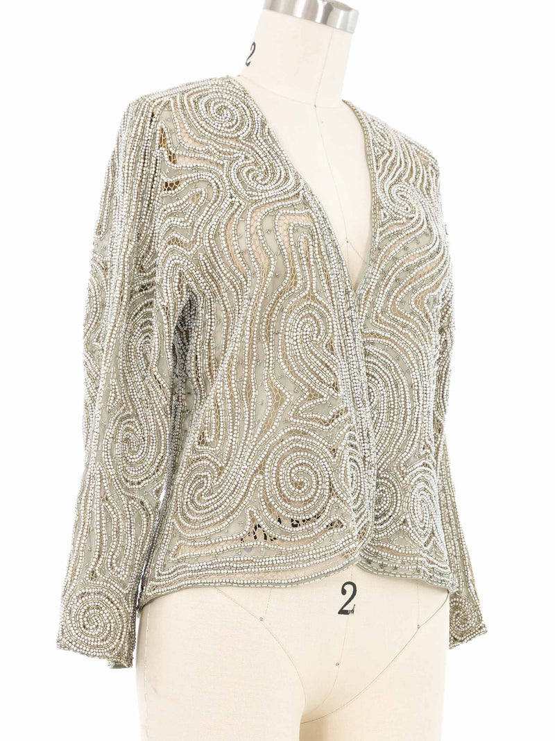 1970s Halston Silver Beaded Lace Jacket Jacket arcadeshops.com