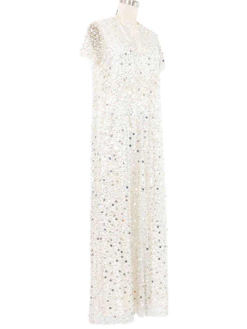 White Bead And Sequin Embellished Cap Sleeve Maxi Dress Dress arcadeshops.com