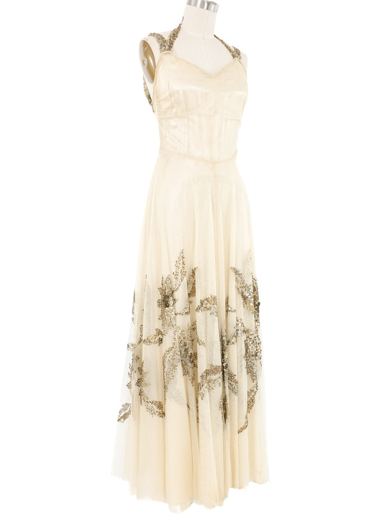 1940s Sequin Embellished Tulle Gown Dress arcadeshops.com