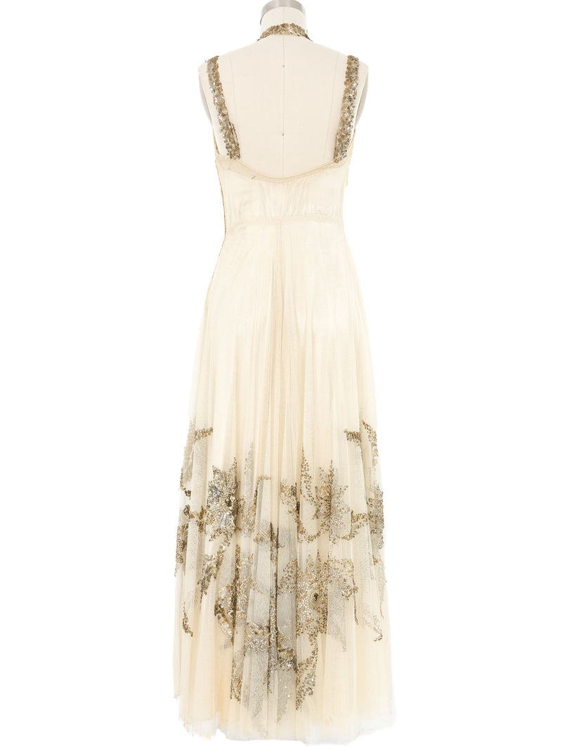 1940s Sequin Embellished Tulle Gown Dress arcadeshops.com