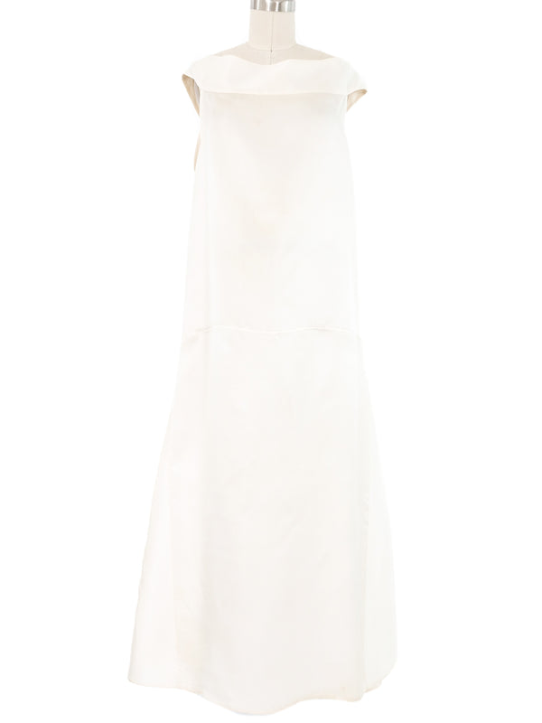 1999 Yeohlee Ivory Satin Wide Neck Barrel Gown