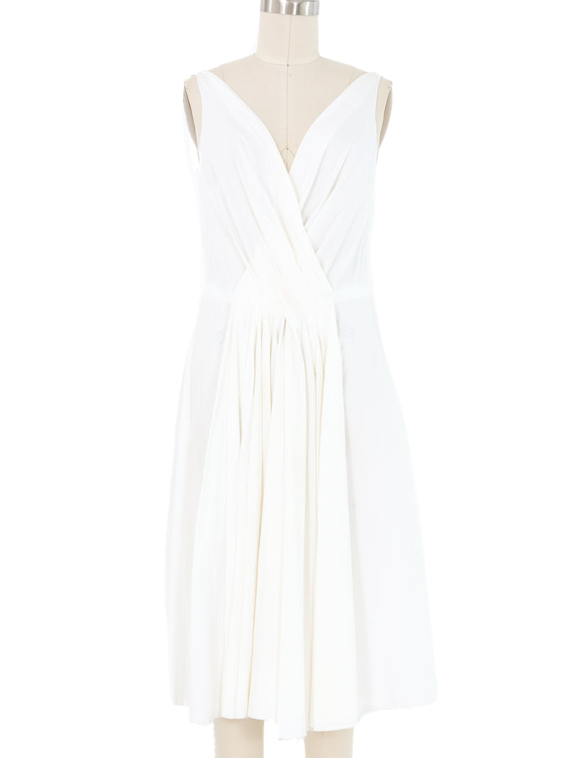 2006 Prada White Cotton Pleated Surplice Midi Dress Dress arcadeshops.com