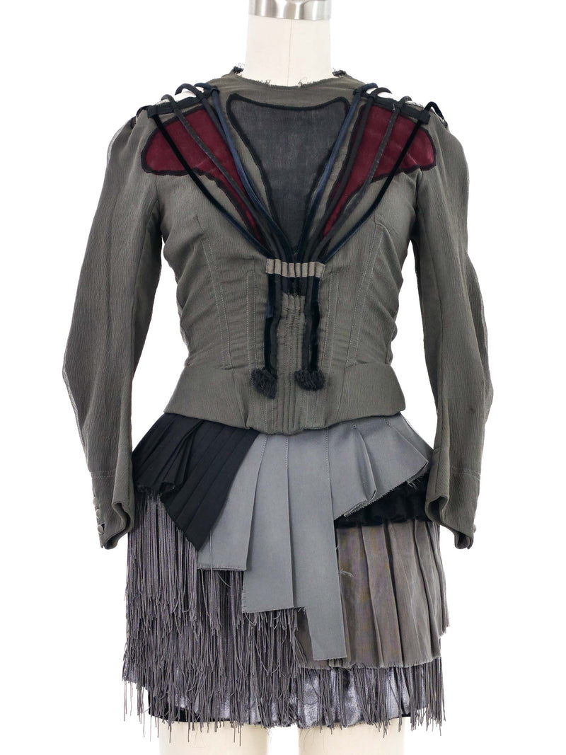 2001 Balenciaga Velvet Trim Fringe Assemblage Ensemble Suit arcadeshops.com