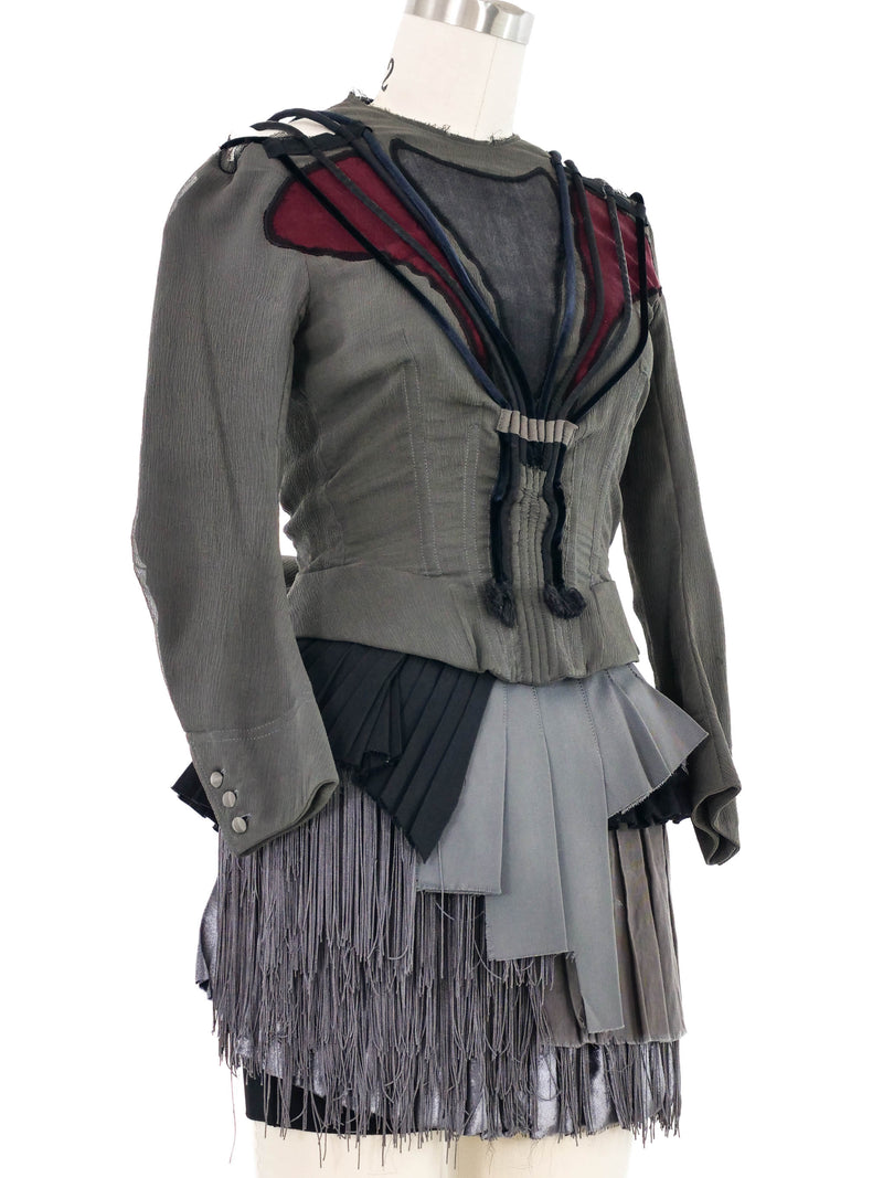 2001 Balenciaga Velvet Trim Fringe Assemblage Ensemble Suit arcadeshops.com