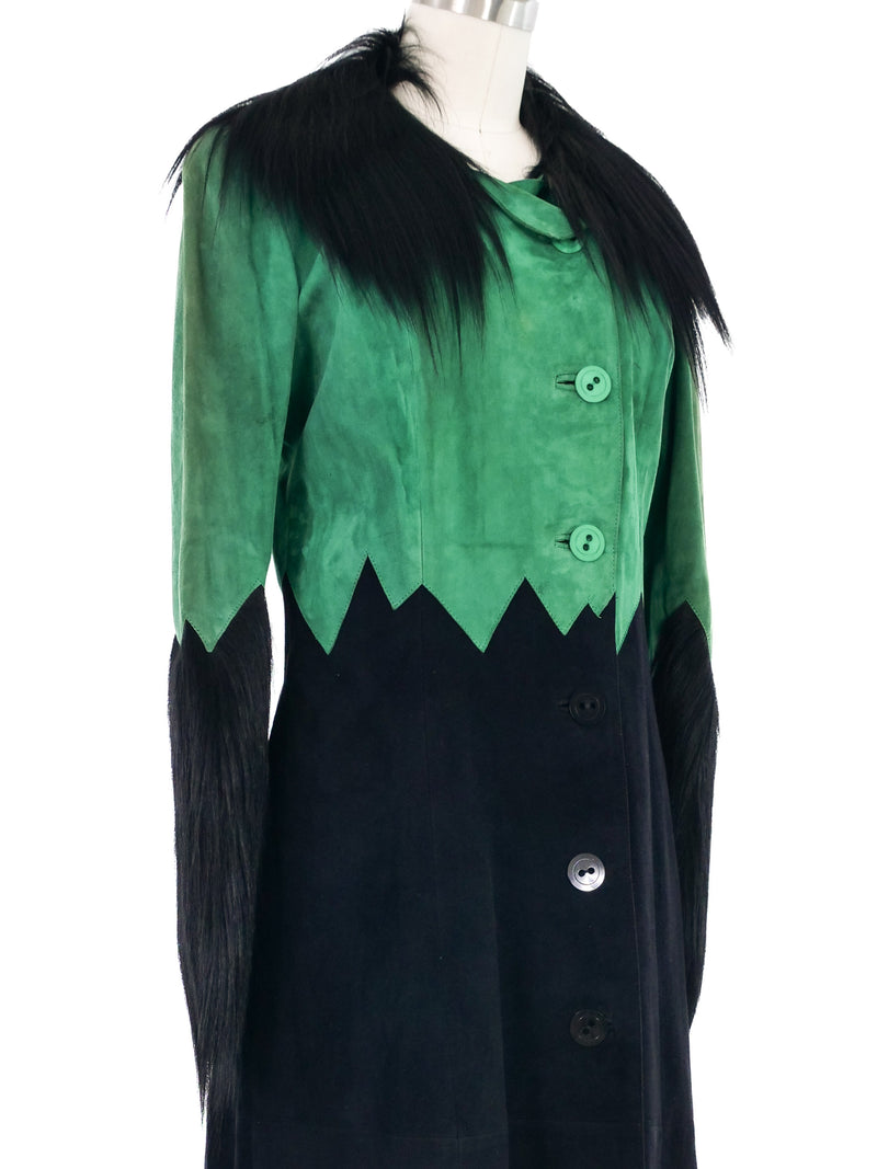 1930s Colorblock Suede Monkey Fur Trimmed Coat Outerwear arcadeshops.com