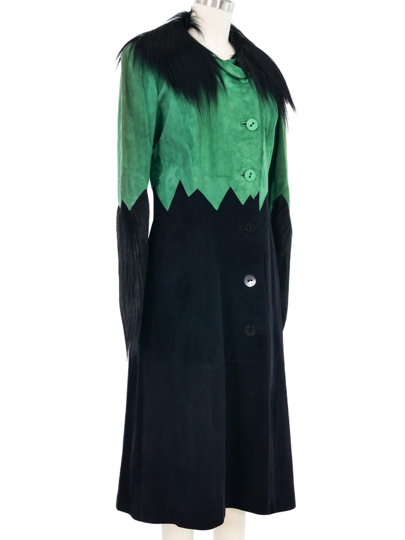 1930s Colorblock Suede Monkey Fur Trimmed Coat Outerwear arcadeshops.com