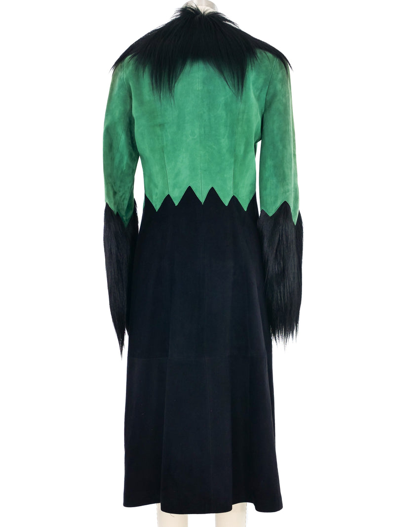 1930s Colorblock Suede Monkey Fur Trimmed Coat Outerwear arcadeshops.com