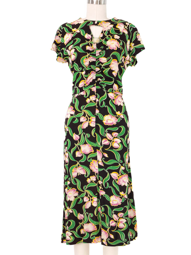 1940s Floral Jersey Keyhole Dress Dress arcadeshops.com