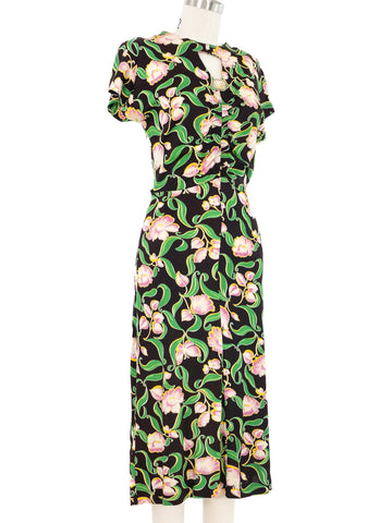 1940s Floral Jersey Keyhole Dress 1940s Floral Jersey Keyhole Dress