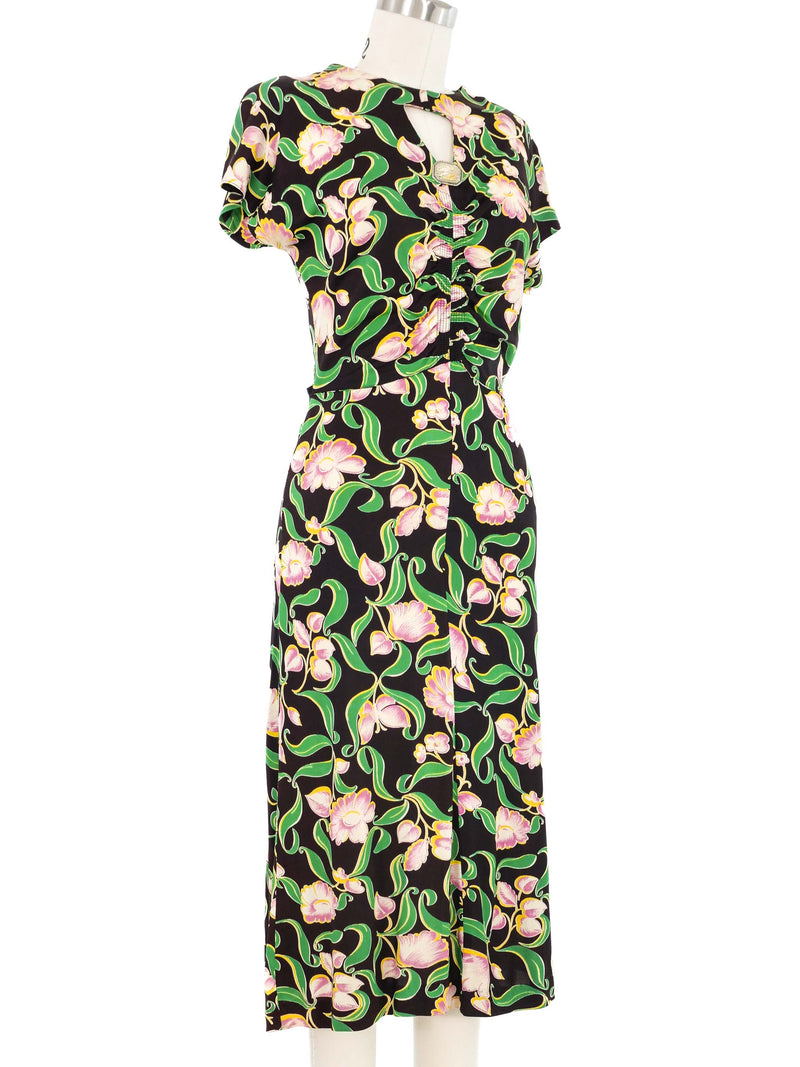 1940s Floral Jersey Keyhole Dress Dress arcadeshops.com