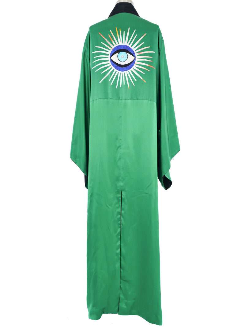 Jacquie Aiche Reversible Green and Black Satin Eye Print Robe Jacket arcadeshops.com