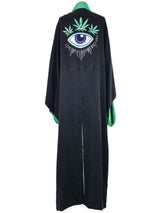 Jacquie Aiche Reversible Green and Black Satin Eye Print Robe Jacket arcadeshops.com