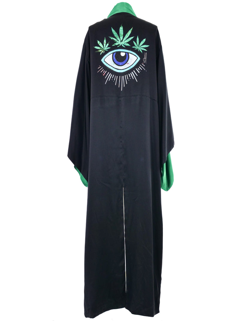 Jacquie Aiche Reversible Green and Black Satin Eye Print Robe Jacket arcadeshops.com