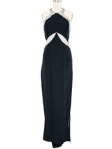 1970s Geoffrey Beene Metallic Trim Racerback Gown Dress arcadeshops.com
