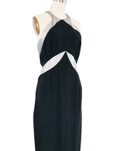 1970s Geoffrey Beene Metallic Trim Racerback Gown Dress arcadeshops.com