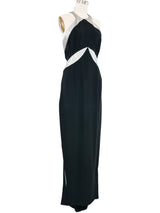 1970s Geoffrey Beene Metallic Trim Racerback Gown Dress arcadeshops.com