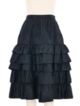 1970s Yves Saint Laurent Black Ruffle Taffeta Skirt Ensemble Suit arcadeshops.com