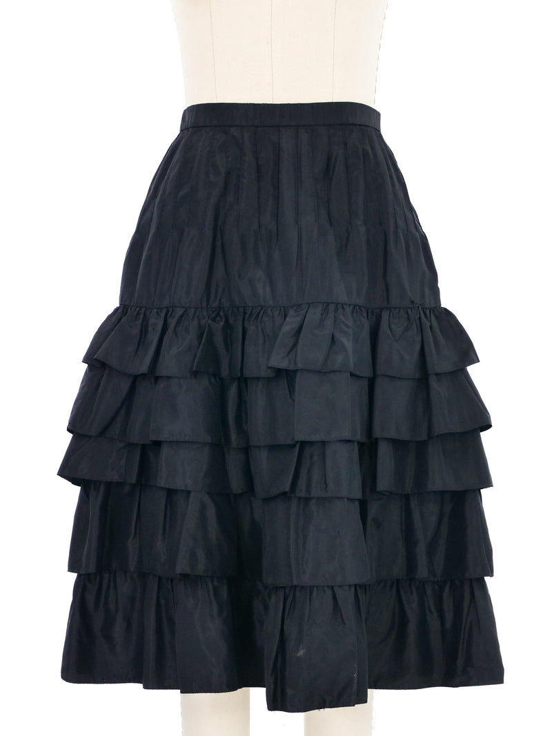 1970s Yves Saint Laurent Black Ruffle Taffeta Skirt Ensemble Suit arcadeshops.com