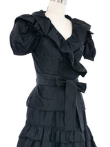 1970s Yves Saint Laurent Black Ruffle Taffeta Skirt Ensemble Suit arcadeshops.com