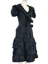 1970s Yves Saint Laurent Black Ruffle Taffeta Skirt Ensemble Suit arcadeshops.com
