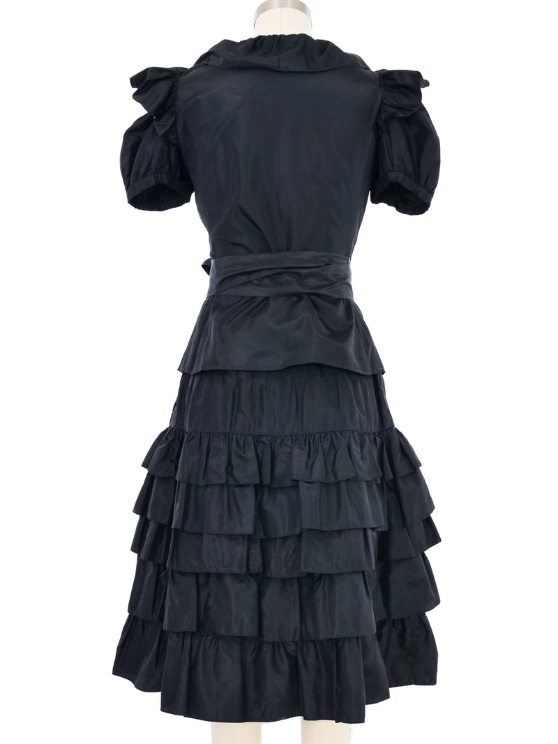 1970s Yves Saint Laurent Black Ruffle Taffeta Skirt Ensemble Suit arcadeshops.com