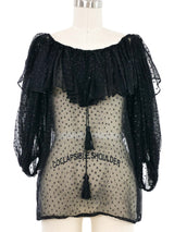1970s Yves Saint Laurent Polka Dot Chiffon Peasant Top Top arcadeshops.com
