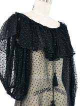 1970s Yves Saint Laurent Polka Dot Chiffon Peasant Top Top arcadeshops.com