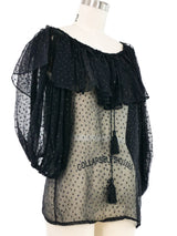 1970s Yves Saint Laurent Polka Dot Chiffon Peasant Top Top arcadeshops.com
