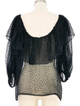 1970s Yves Saint Laurent Polka Dot Chiffon Peasant Top Top arcadeshops.com