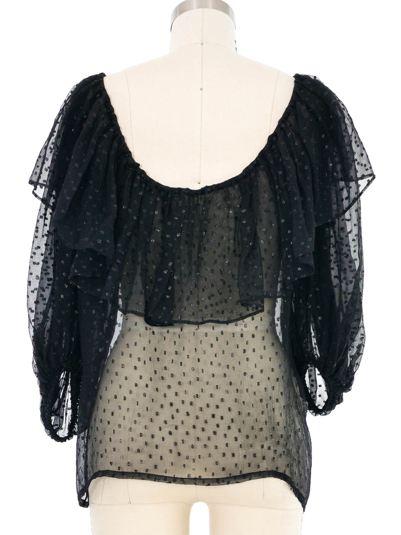 1970s Yves Saint Laurent Polka Dot Chiffon Peasant Top Top arcadeshops.com