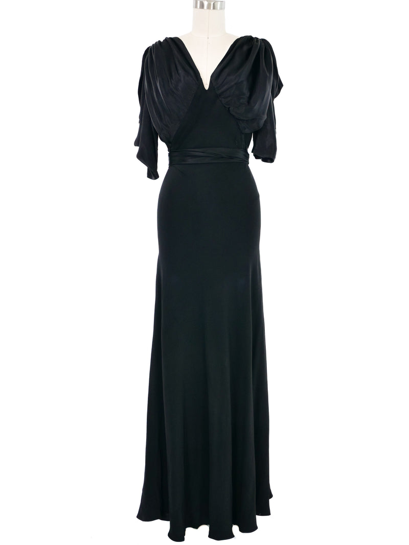 1940s Black Satin Evening Gown Dress arcadeshops.com
