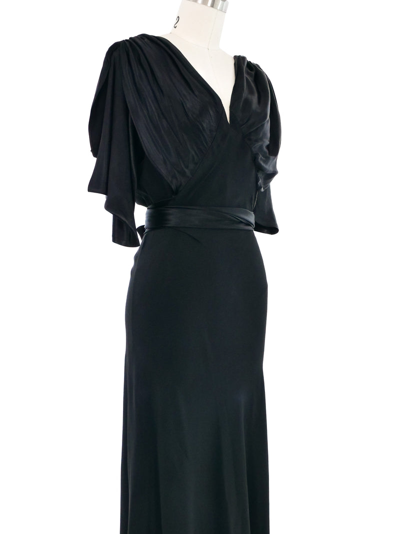 1940s Black Satin Evening Gown Dress arcadeshops.com