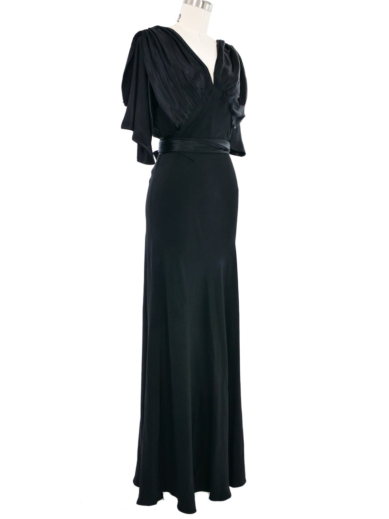 1940s Black Satin Evening Gown Dress arcadeshops.com