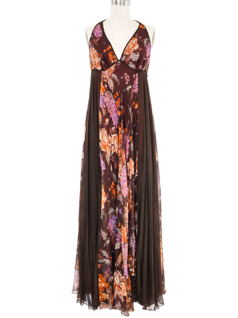 1970s Autumnal Floral Chiffon Halter Dress and Shrug Ensemble Dress arcadeshops.com
