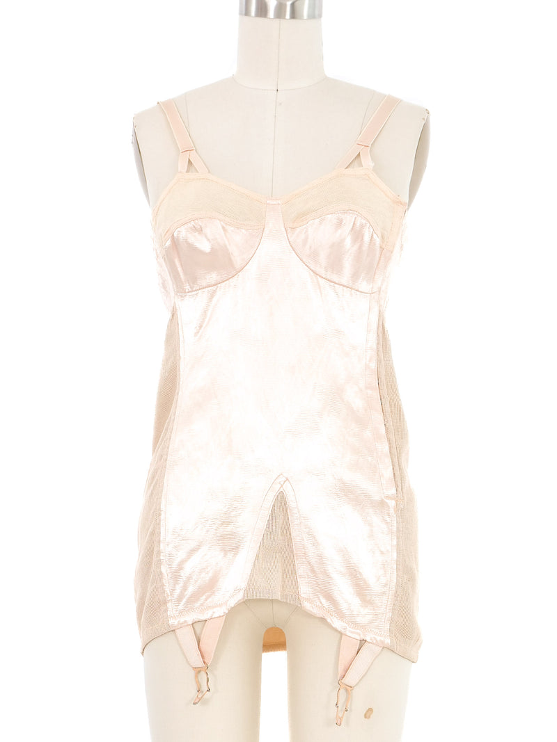1940s Blush Satin and Mesh Girdle Dress arcadeshops.com
