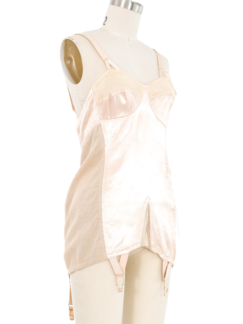 1940s Blush Satin and Mesh Girdle Dress arcadeshops.com