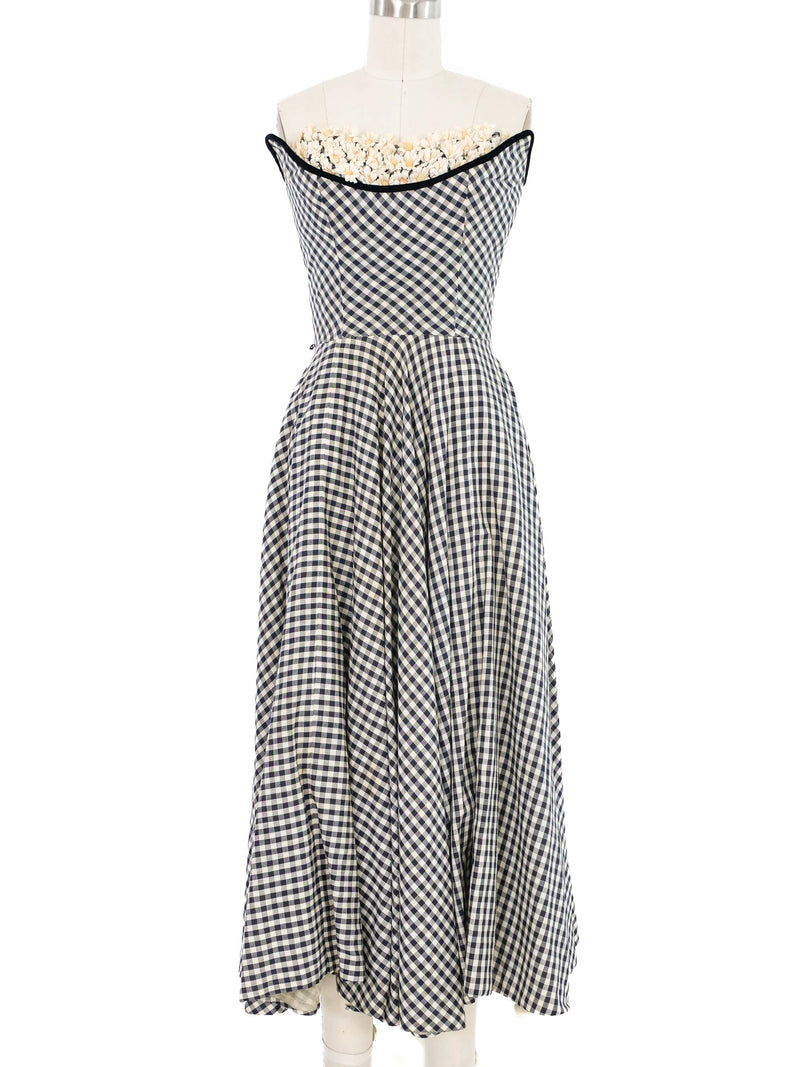 1950s Flower Shelf Bust Gingham Dress Dress arcadeshops.com