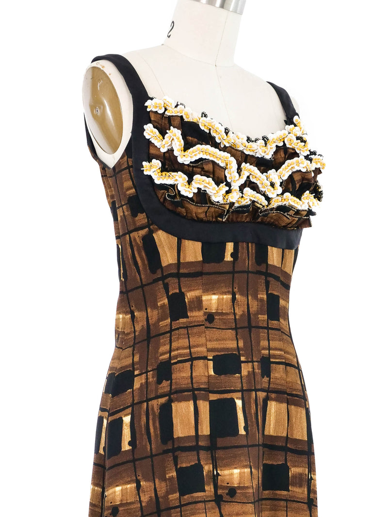 2010 Prada Embellished Ruffle Bust Watercolor Print Dress Dress arcadeshops.com