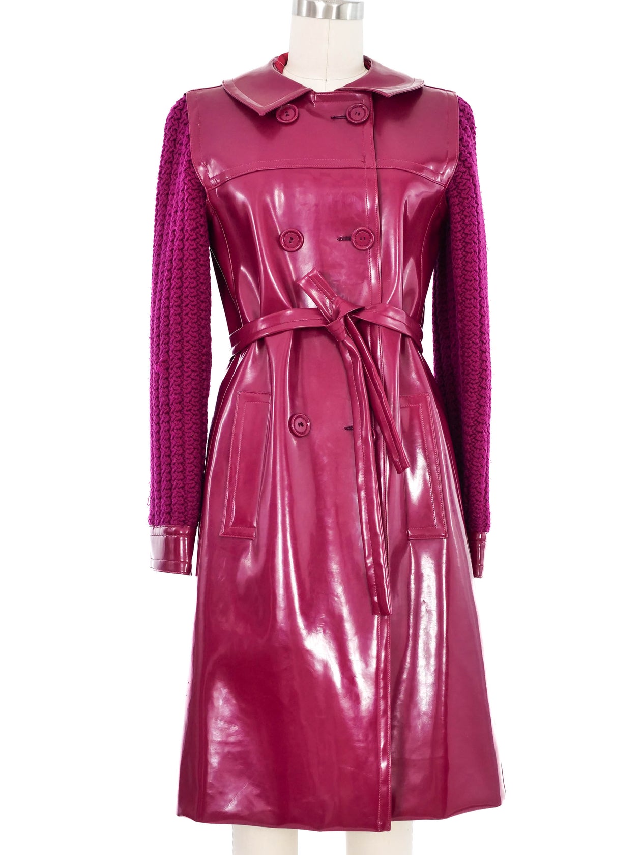 1966 Yves Saint Laurent Magenta Vinyl Crochet Sleeve Coat